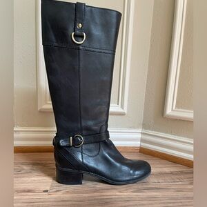 Bandolino Bd Carmine Black Leather Heeled Riding Boots Women’s US 8.5M